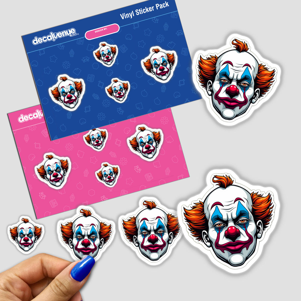 Palhaço Sério stickers featuring various clown faces with red hair and noses, perfect for adding a unique touch to items or as digital artwork.