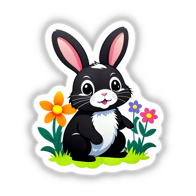 A Cute Rabbit With Blooming Spring Flowers