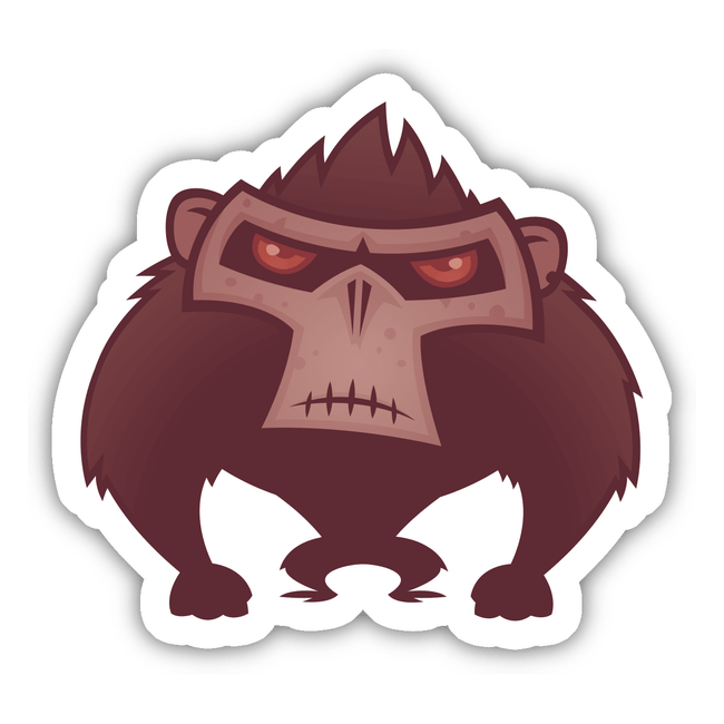 Cartoon depiction of an Angry Ape, part of a sticker pack, showcasing a unique, expressive design in line with Decal Venue's collection of distinctive stickers and digital art.