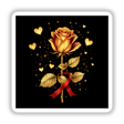 Gold Rose with Red Ribbon and Glitter Hearts, featuring a detailed gold rose adorned with a red ribbon and glittering hearts, available as unique stickers or digital artwork from Decal Venue.