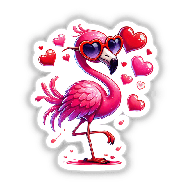 Dripping with Love Flamingo: A cartoon flamingo wearing sunglasses, available as stickers or digital artwork.