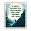 Inspirational Motivational Quote Clipart | Fall Seven Times Get Up Eight Paulo Coelho | Stickers or Commercial Rights Download; depicts a man climbing a mountain, symbolizing resilience and determination.