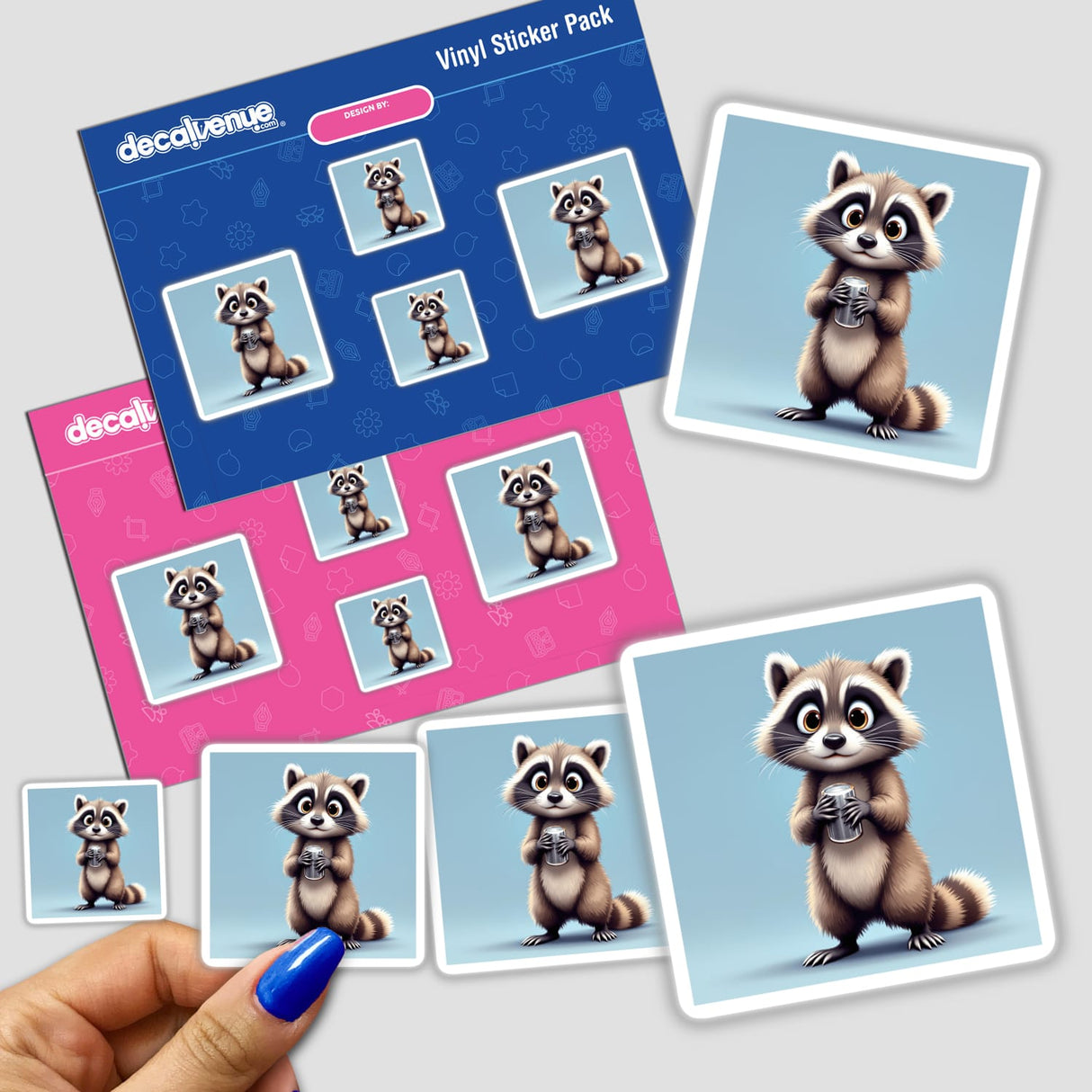 Adorable Raccoon Holding a Shiny Metal Can stickers feature cartoon raccoons with cans, ideal for decoration or digital use, perfectly capturing Decal Venue's unique charm.