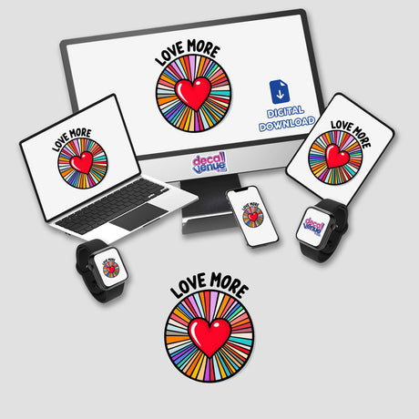 a computer, cell phone, laptop, and stickers on a desk