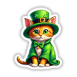 St. Patrick's Day Kitten: A cartoon cat in a green hat and jacket, offering a whimsical touch for stickers or digital artwork from Decal Venue's unique collection.