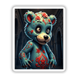 A Macabre Scary Bear cartoon character in a blue bear garment, featuring a red flower design and cartoon dog face, available as unique stickers or digital artwork from Decal Venue.