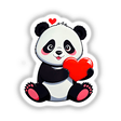 Cute Panda Bear With Love Hearts illustration, featuring a cartoon panda embracing a heart, available as stickers or digital artwork from Decal Venue. Ideal for unique gifting or decoration.