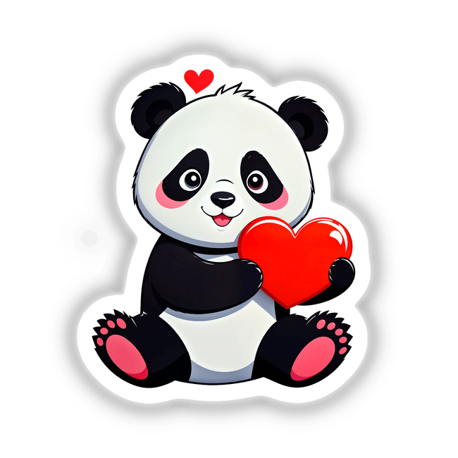 Cute Panda Bear With Love Hearts illustration, featuring a cartoon panda embracing a heart, available as stickers or digital artwork from Decal Venue. Ideal for unique gifting or decoration.