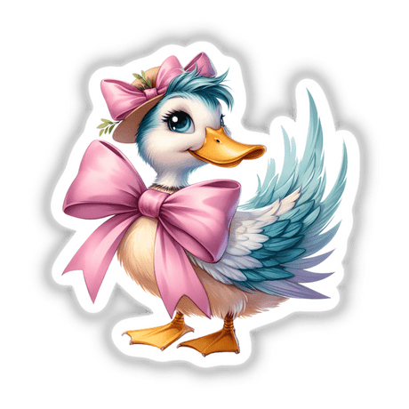 Coquette Bow Easter Duck depicted as a cartoon character with a pink bow, available as stickers or digital artwork, ideal for unique vinyl decal collections from Decal Venue.