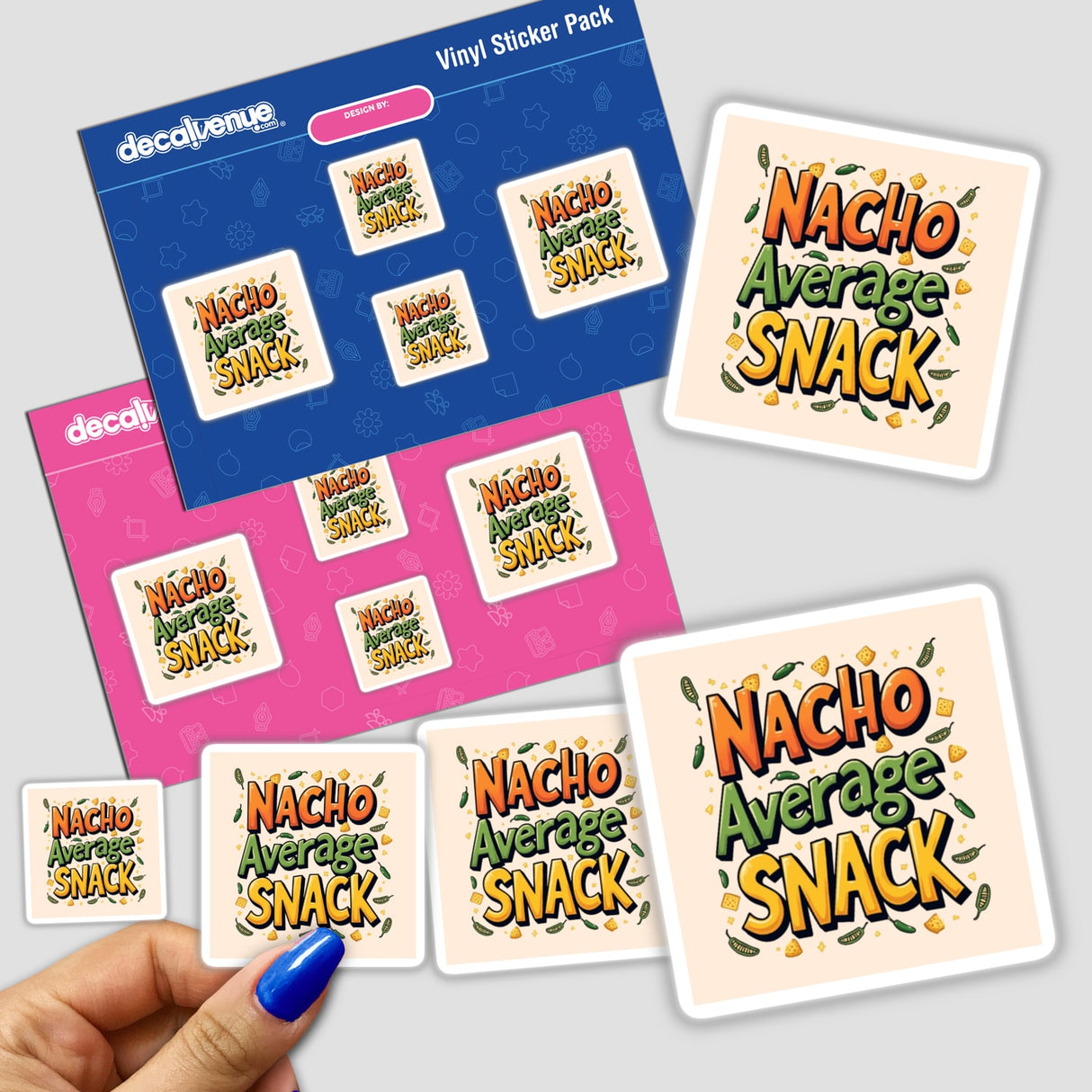 Nacho Average Snack sticker featuring funny nacho-themed design, perfect for nacho lovers. Offers commercial rights, suitable for digital artwork or physical stickers from Decal Venue's unique collection.