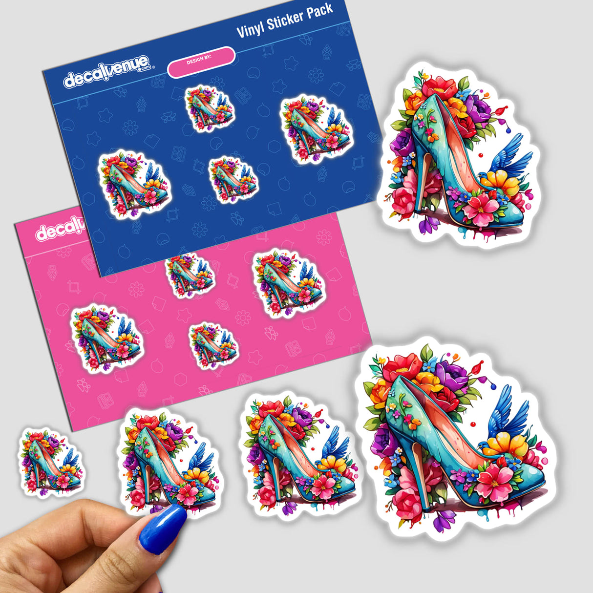 Sticker pack featuring Floral Splash High Heels with flowers and birds.