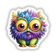 Fluffy Purple Monster: A vibrant cartoon owl with large, expressive purple eyes, available as stickers or digital artwork from Decal Venue.