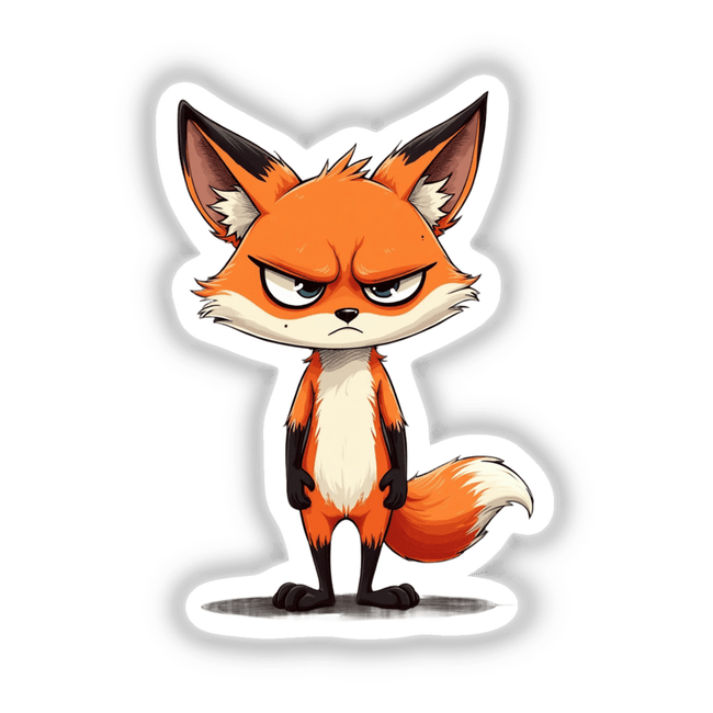 Angry Fox with Intense Stare Cartoon, available as stickers or digital artwork, featuring a detailed illustration of a fox with a fierce expression and prominent tail.