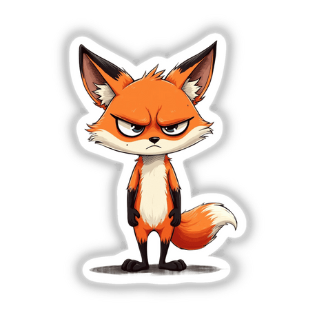 Angry Fox with Intense Stare Cartoon, available as stickers or digital artwork, featuring a detailed illustration of a fox with a fierce expression and prominent tail.