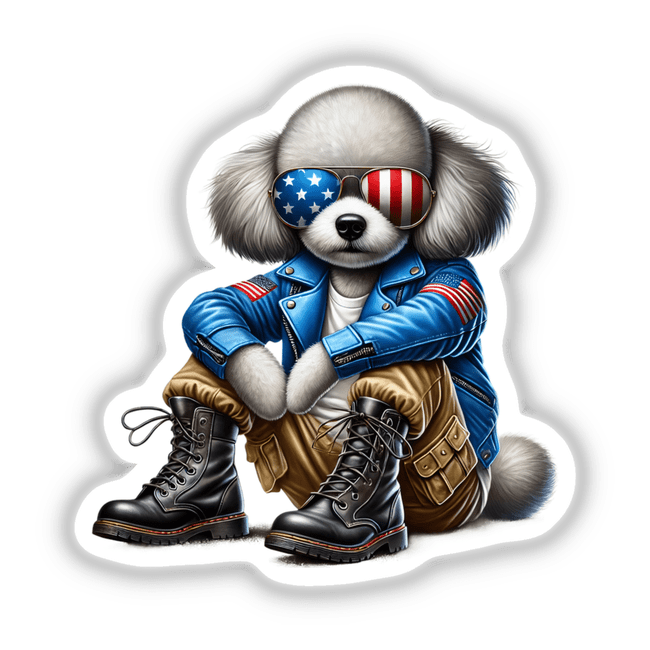 Patriotic Poodle Puppy in Aviator Sunglasses and Boots, Digital Art