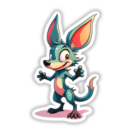 Canine Fighter - K-9 Crusader: A cartoon illustration of a big-eared blue dog, available as vinyl stickers or digital artwork. Perfect for fans of unique animated characters.