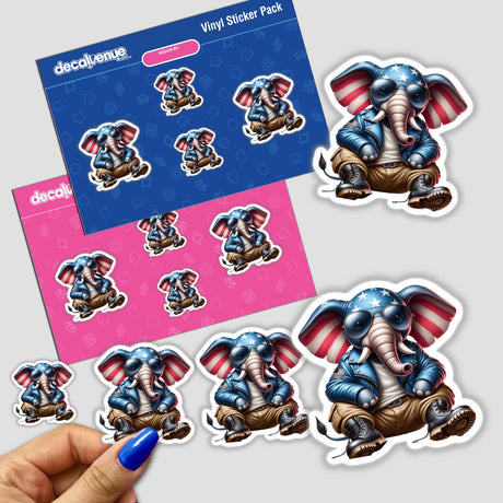 Patriotic leather elephant aviator sunglasses with American flag design, featured in a Decal Venue vinyl sticker pack