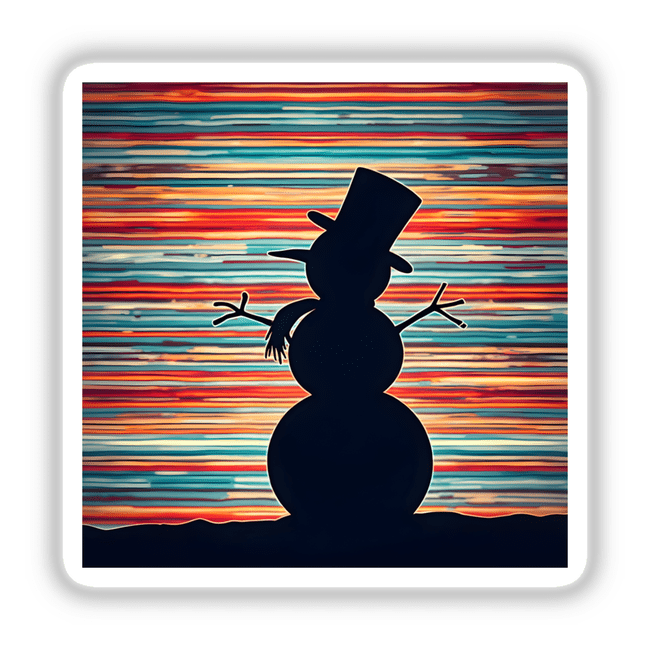 Snowman Silhouette with Vibrant Stripes Christmas: A snowman wearing a hat and scarf, available as stickers or digital artwork.