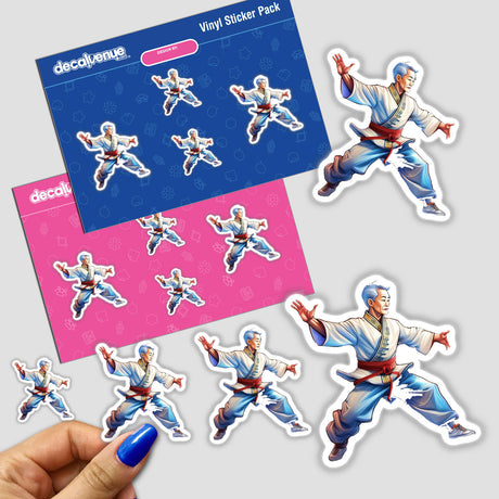 Vivid Tai Chi stickers with dynamic martial arts poses, ideal for expressing your style from the Decal Venue store featuring unique digital artwork.