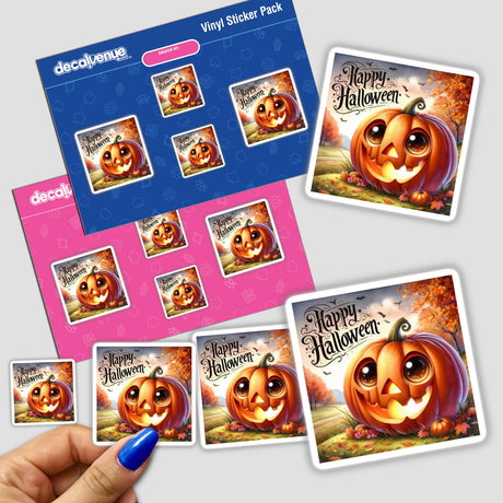 Bronze Halloween Series 1 stickers featuring various pumpkins, including a pumpkin with big eyes and another with a face, held by a hand.