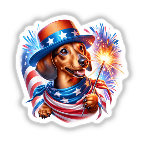 Dachshund Dog Holding Sparkler 4th of July Patriotic