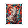 A Cute Goat With Blooming Flowers painting, showcasing a goat adorned with vibrant flowers, available as stickers or digital artwork from Decal Venue.