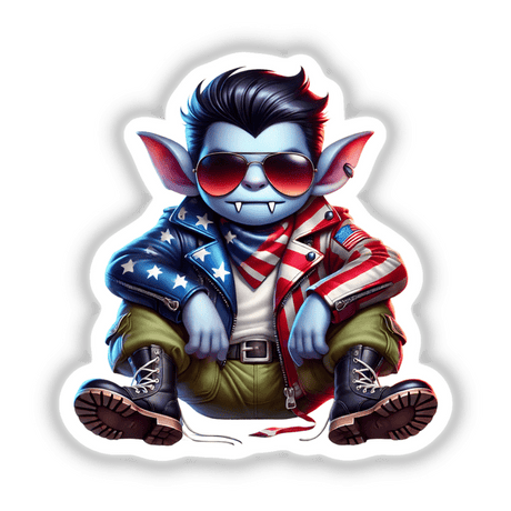 Patriotic leather vampire aviator sunglasses in digital artwork, Decal Venue's unique sticker design.