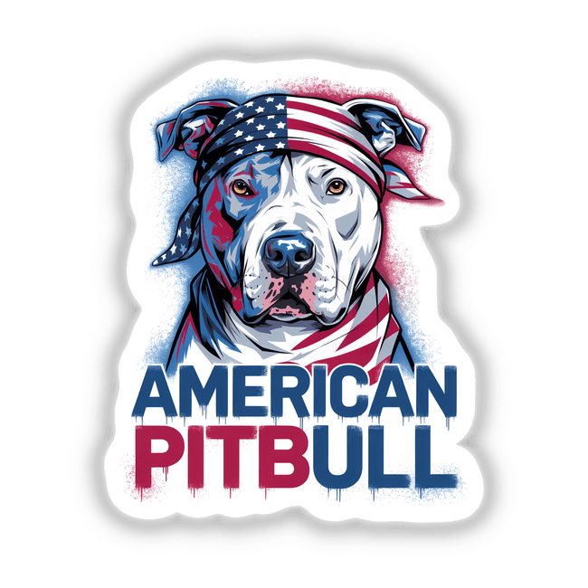 American Pitbull Dog with Flag Bandana, available as stickers or digital artwork, featuring a dog wearing a bandana. Ideal for unique decor from Decal Venue.