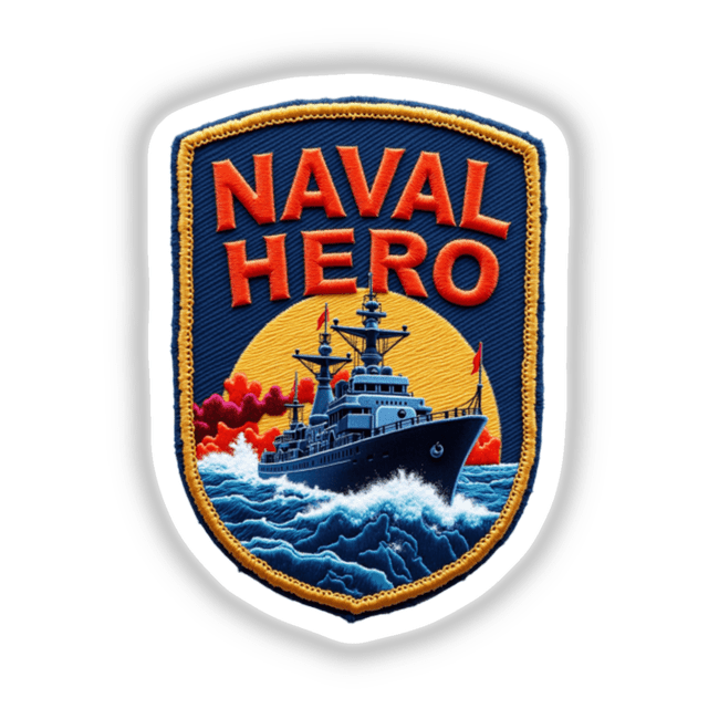 Patch featuring a ship on water, labeled 0004 - NAVAL HERO, available as stickers or digital artwork from Decal Venue.