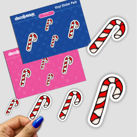 Candy Cane Stained Glass Style sticker pack featuring red and white striped candy cane designs, available as unique stickers or digital artwork from Decal Venue.