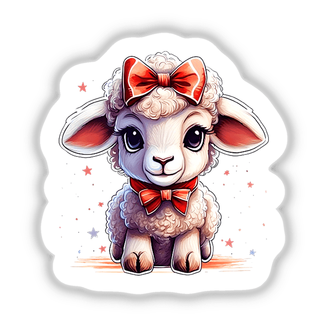 Cartoon of a lamb with a red bow tie, available as stickers or digital artwork from Decal Venue.