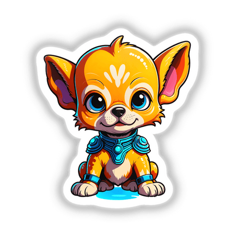 Cute Puppy From Outer Space cartoon, featuring a dog with large eyes and a playful expression, available as stickers or digital artwork from Decal Venue.