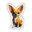 Cute Chihuahua cartoon with big ears, tongue sticking out, available as stickers or digital artwork from Decal Venue, showcasing unique vinyl stickers and digital art options.