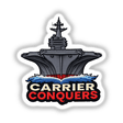 0006 - CARRIER CONQUERS sticker featuring a ship logo, open book, and tower illustration; available as stickers or digital artwork.