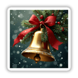 Christmas Bell Envelope Seal Stickers featuring a gold bell adorned with a red bow and pine branches, ideal for enhancing holiday cards and gifts with festive charm.