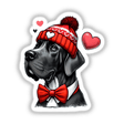 Great Dane with Beanie Hatpng: Illustration of a Great Dane wearing a red beanie and bow tie, available as unique stickers or digital artwork from Decal Venue.