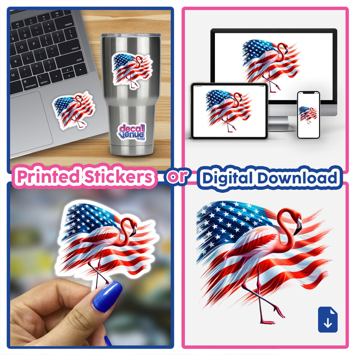 Patriotic Flamingo American Flag Stars Stripes