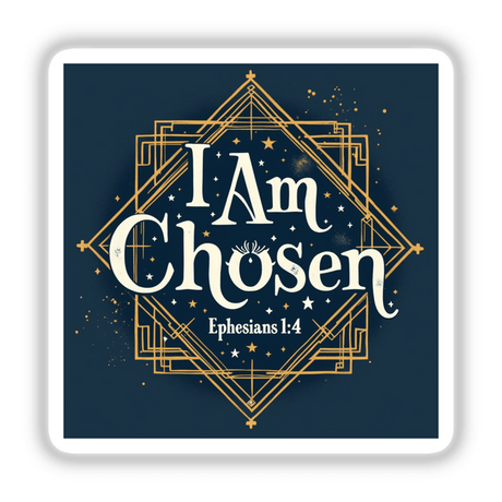 I Am Chosen - Ephesians 1:4 Christian Faith-Based Sticker or Clipart, featuring white text and decorative elements ideal for faith-themed projects, available with commercial rights.