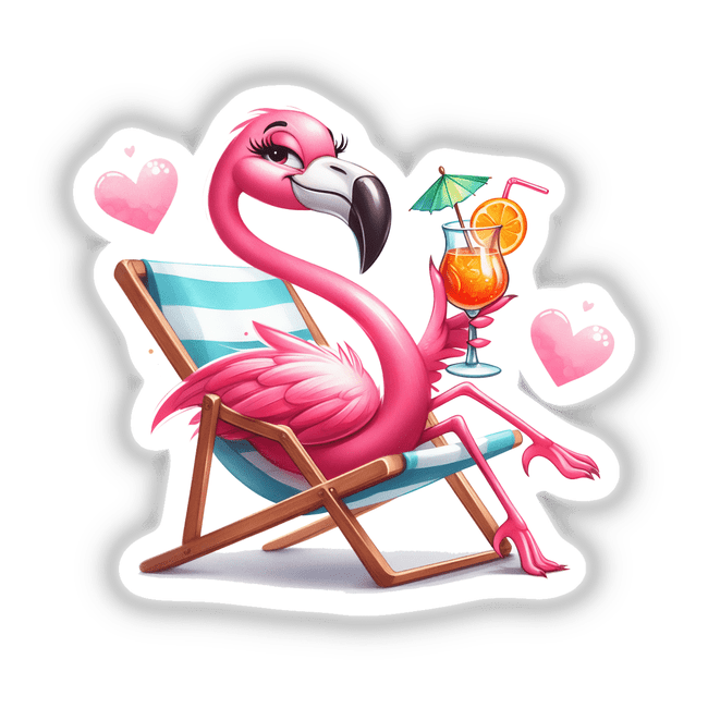 Watercolor Pink Flamingo in Beach Chair