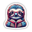 Sloth With Reading Glasses Open Book: An artistic illustration of a sloth wearing glasses while reading, available as stickers or digital artwork from Decal Venue's unique collection.