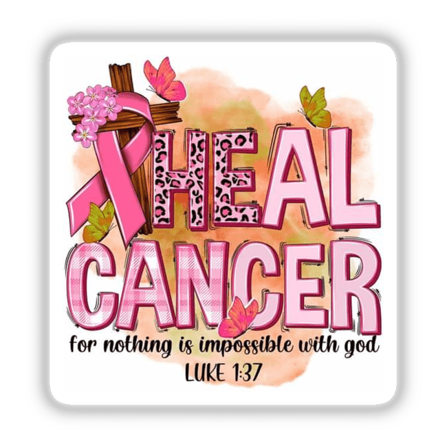 Gold Breast Cancer Series 3 features a pink ribbon adorned with butterflies and flowers, available as stickers or digital artwork.