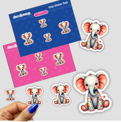 A Cute Elephant With Flowers sticker featuring a cartoon elephant surrounded by flowers, available as a physical sticker or digital artwork from Decal Venue's unique collection.