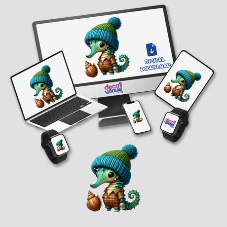 Whimsical Seahorse Gnome with Seashell - Sticker and Digital Art Download for Stylish Personalization