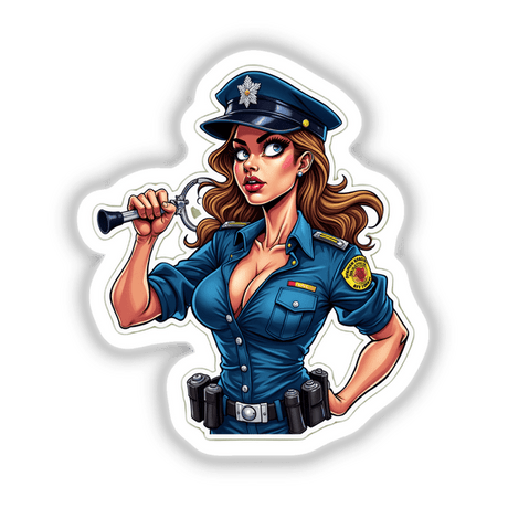 Eu Sou a Lei: Cartoon of a woman in a police uniform, available as stickers or digital artwork from Decal Venue.