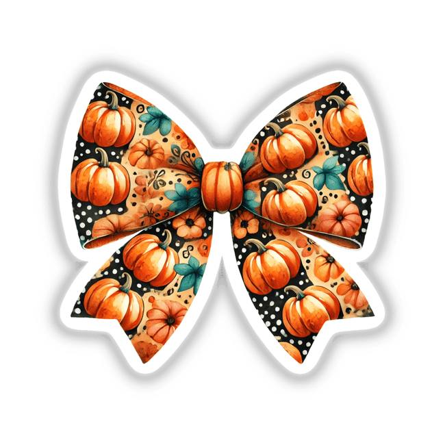 Pumpkin Pattern Coquette Bow featuring an intricate design of pumpkins. Available as stickers or digital artwork from Decal Venue.