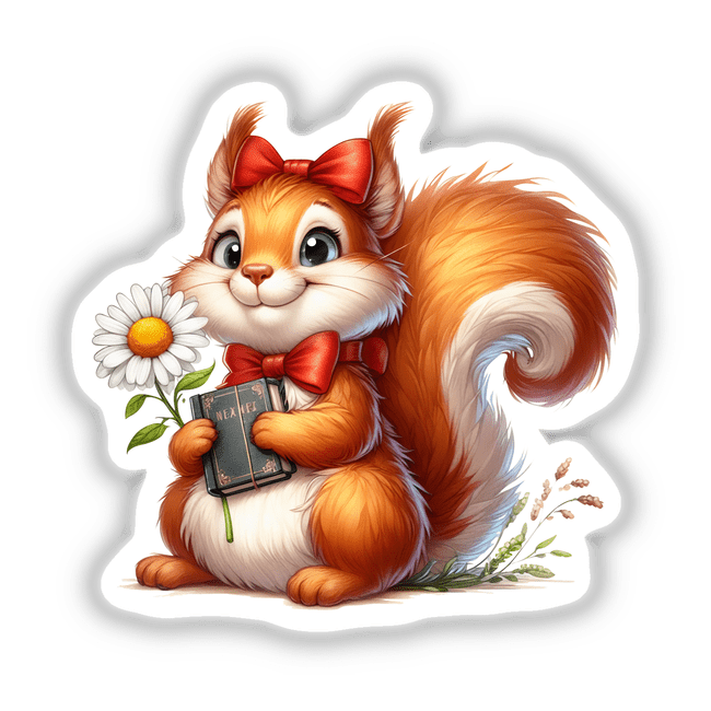 Watercolor Squirrel Holding Daisy – Decal Venue