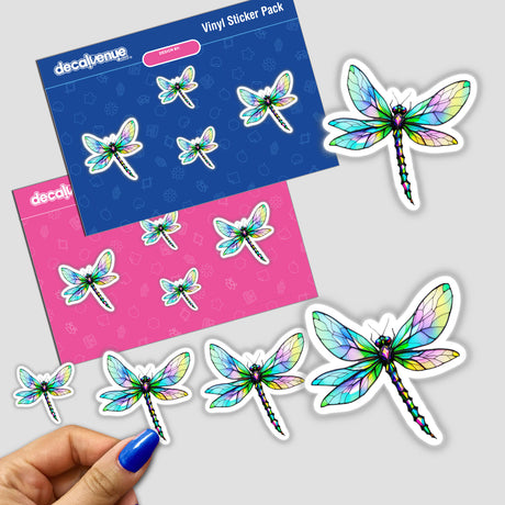 Dragonfly Stained Glass Style stickers featuring intricate dragonfly designs, available as physical stickers or digital artwork from Decal Venue, showcasing unique and artistic insect-themed decals.