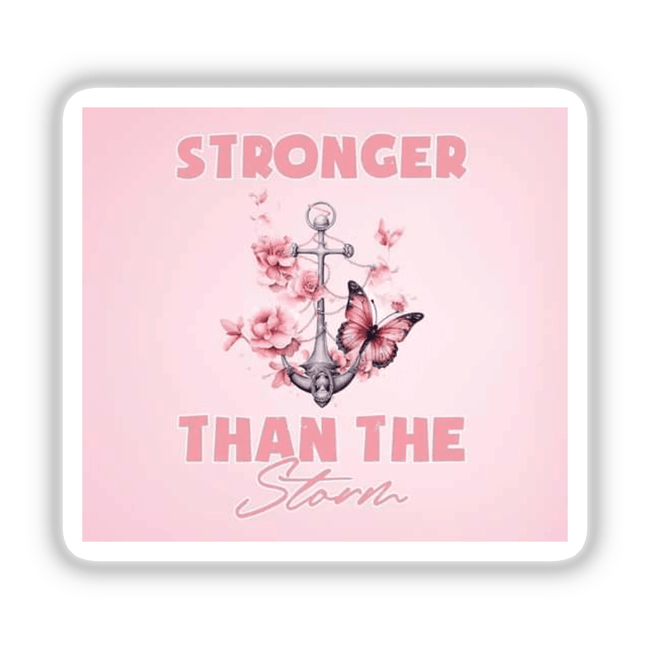 Gold Breast Cancer Series 16 sticker or digital artwork featuring a butterfly and an anchor within a pink square.