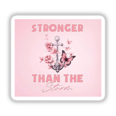 Gold Breast Cancer Series 16 sticker or digital artwork featuring a butterfly and an anchor within a pink square.