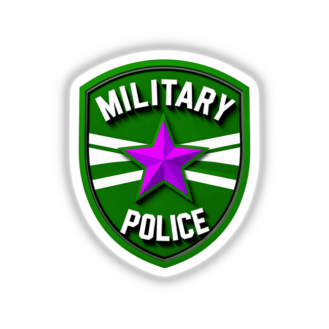 Military Police Shield Logo featuring a purple star on a green and white emblem, available as stickers or digital artwork from Decal Venue.